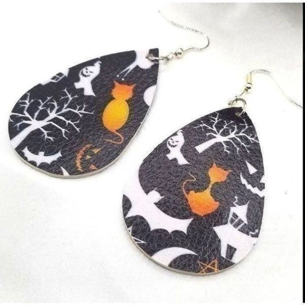 Faux leather Teardrop Dangle vegan friendly earrings.